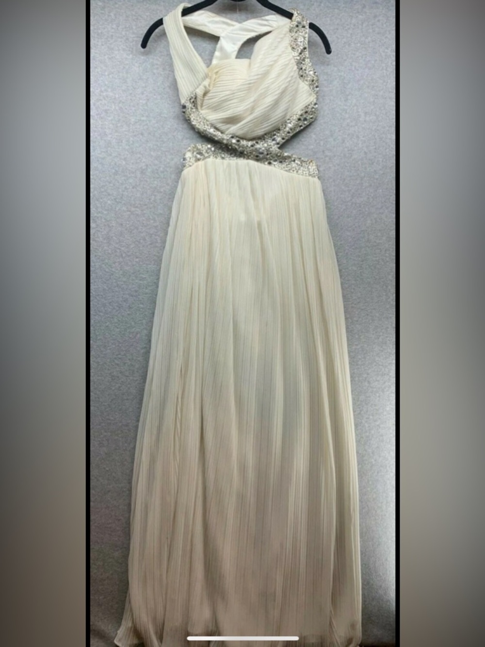 Ivory Beaded Cutout Prom Gown
